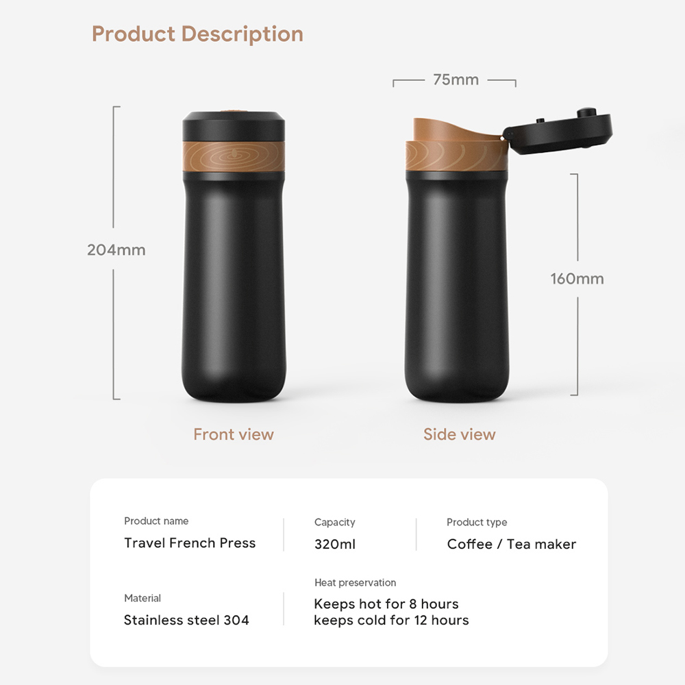 ICafilas 320ml Portable French - French Press Coffee Maker recension och pris